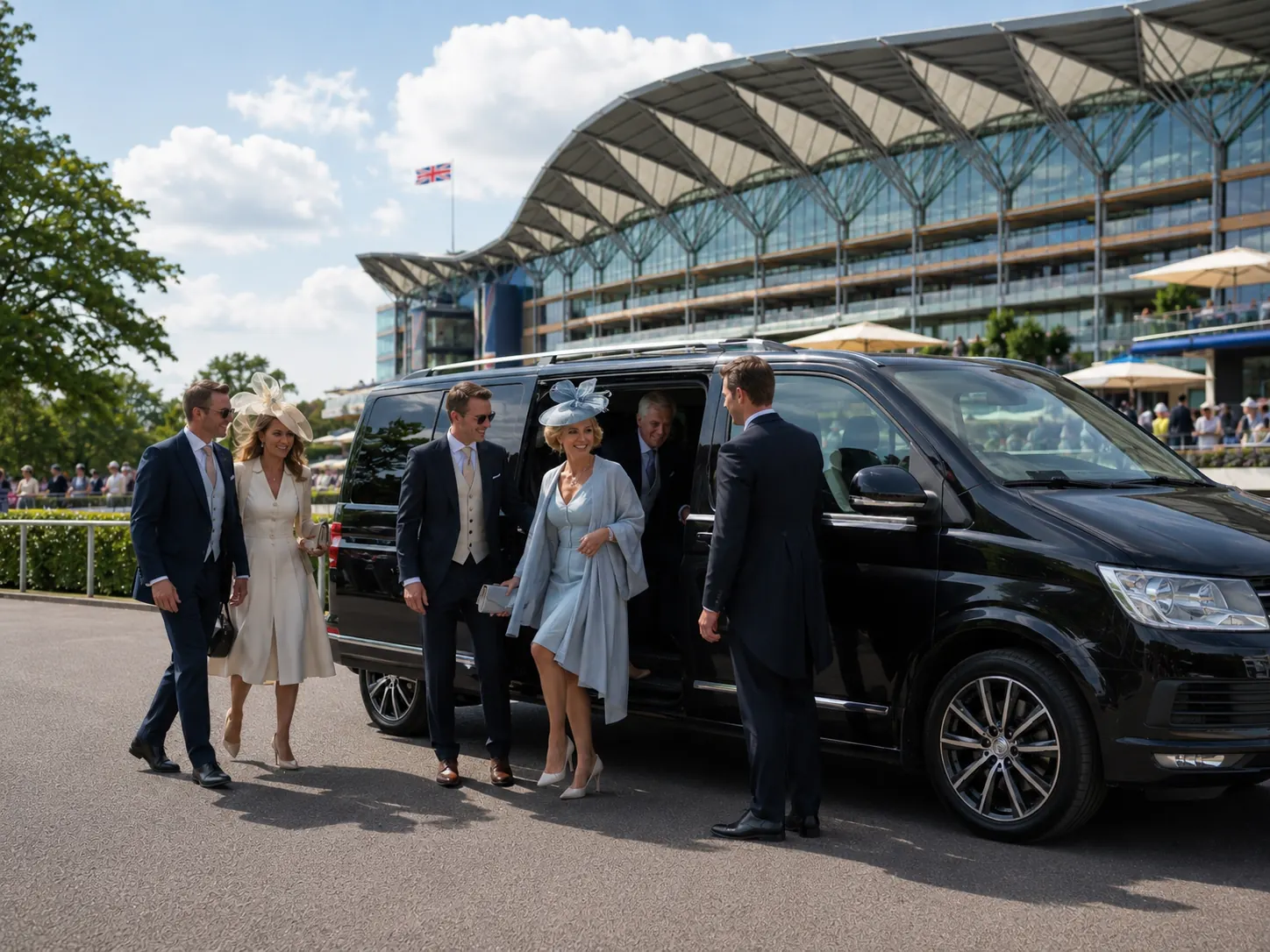 Group private event transfer by executive van for race day passengers