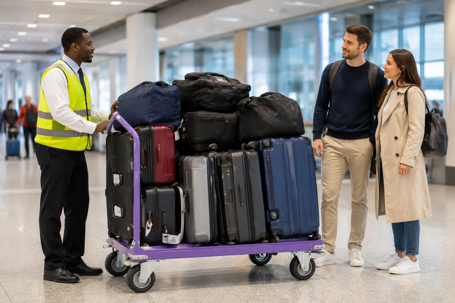 Large suitcase trolley for airport porter assistance
