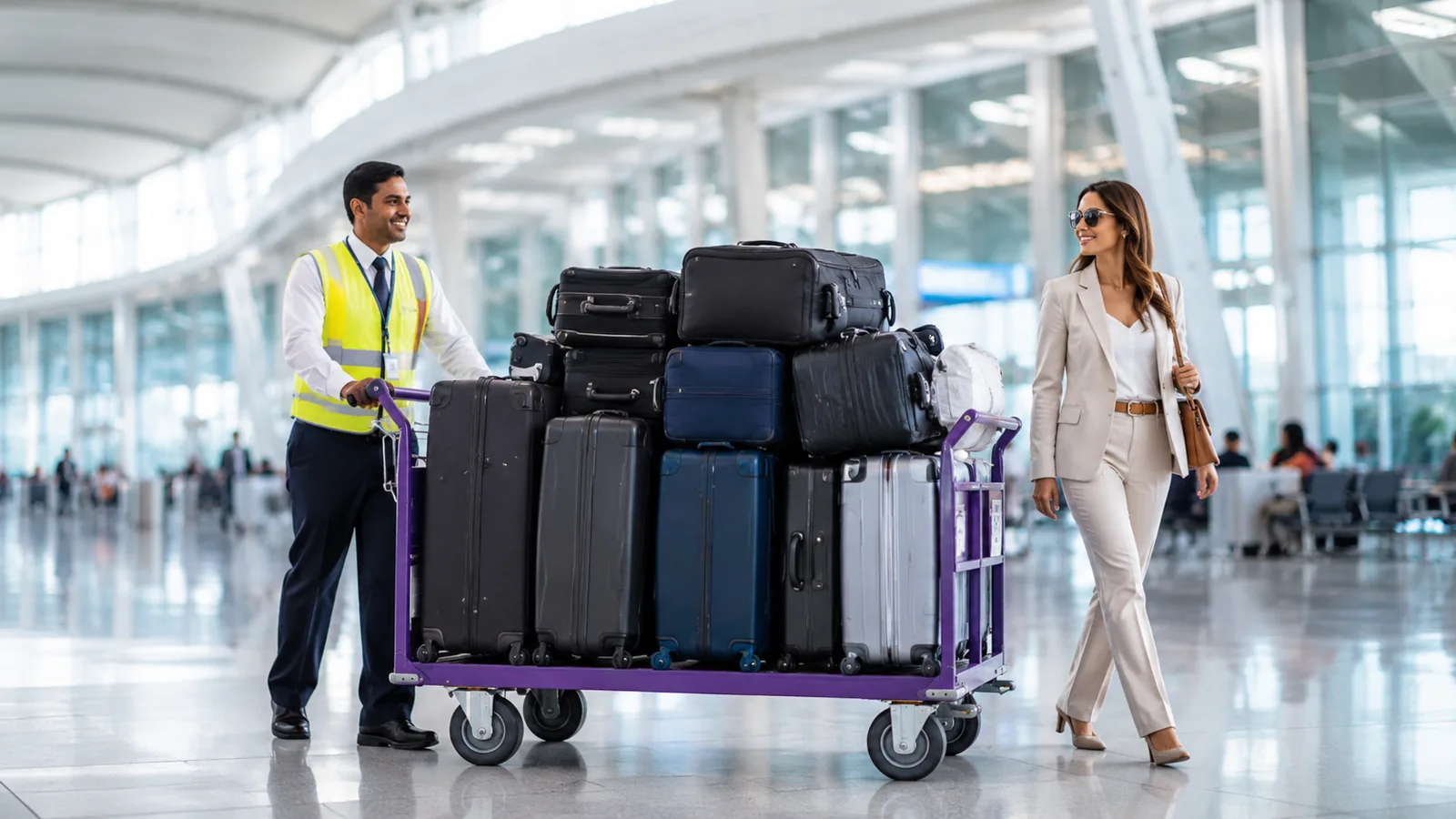Premium airport arrival porter support with private transfer passenger